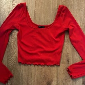 Fashion, nova Red Ribbed Crop ballet style Top- size medium like new